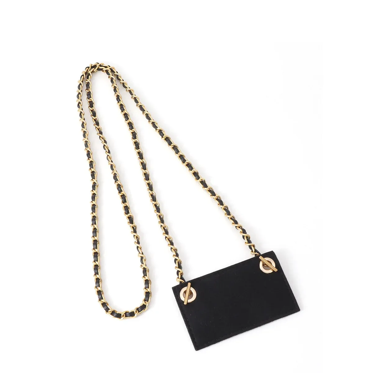 chaîne métallique maillons noir doré pochette cuir compacte fermoirs dorés accessoire voyage remplacement sacoche identification documents travail