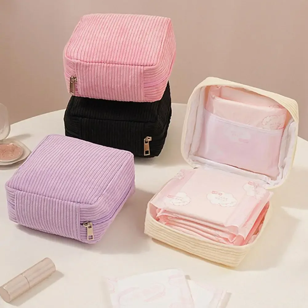 Sac de rangement pour serviettes hygiéniques en velours côtelé, pochette portable pour tampons, petite trousse de maquillage pour femmes