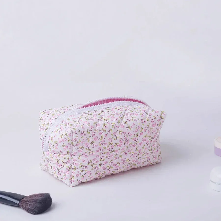 organisateur de rangement, trousse de maquillage matelassée florale, pochette cosmétique imprimée de fleurs, grande trousse de maquillage de voyage, accessoire de maquillage