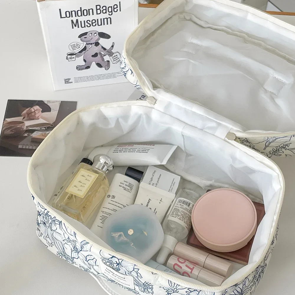 sac à main vintage à fleurs pour femmes, sac cosmétique portable avec fermeture éclair, trousse de maquillage, trousse de toilette pour voyage, poudres matelassées, vente en gros