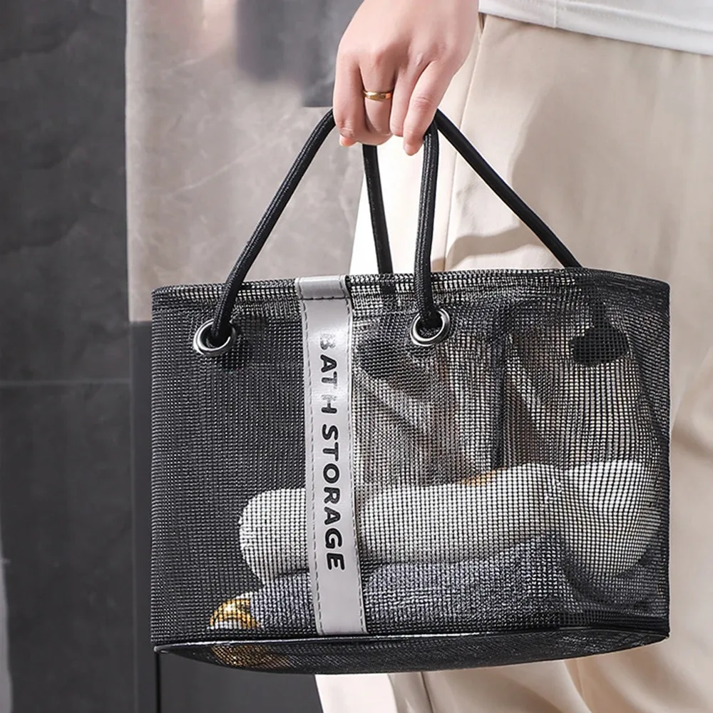 panier de vidange en maille pliable 2 en 1, organisateur de toilette de voyage et de natation, grande poignée de transport portable, rangement écologique