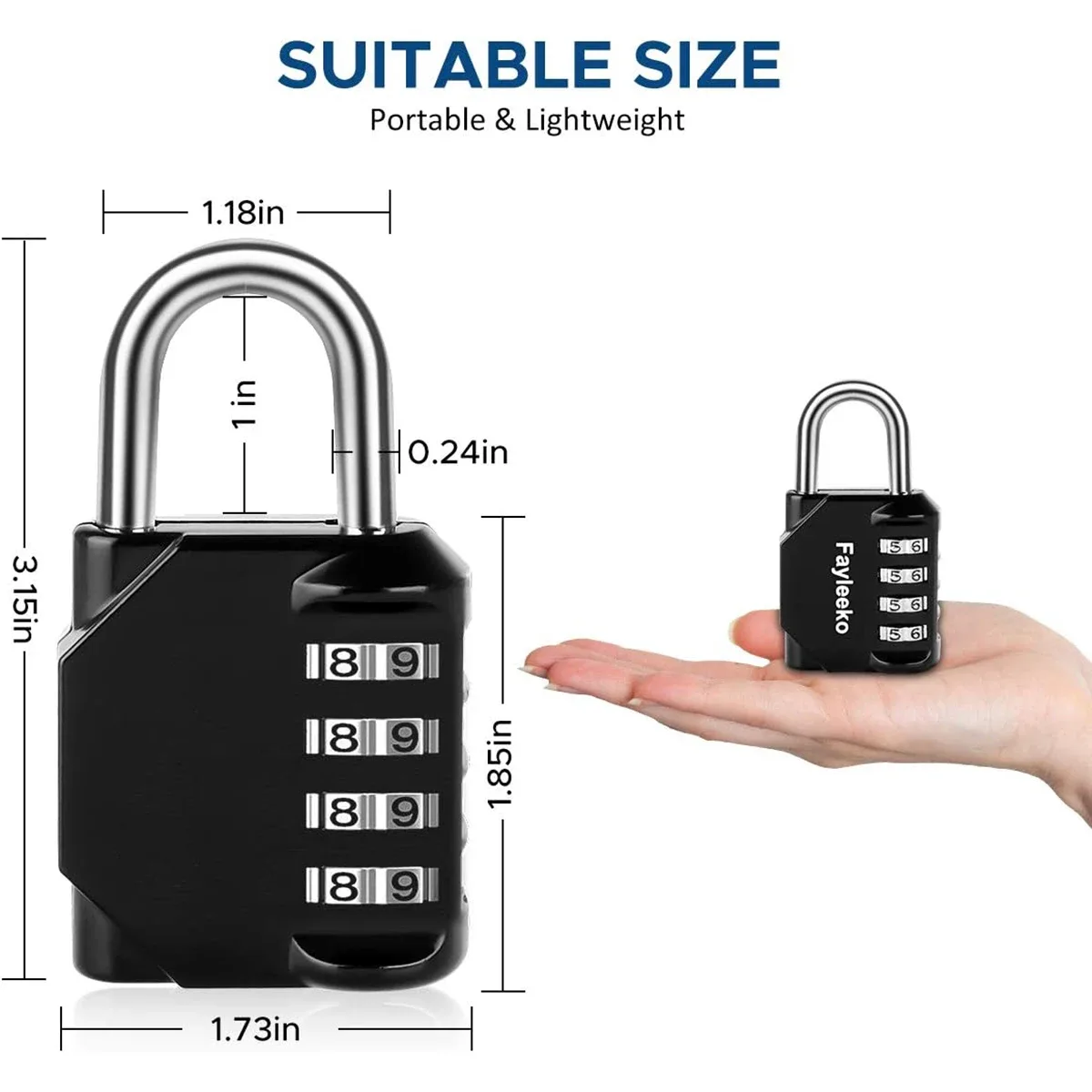 cadenas serrure tsa métallique noir chiffres blancs chaîne métallique voyage compact sécurité antirouille durabilité