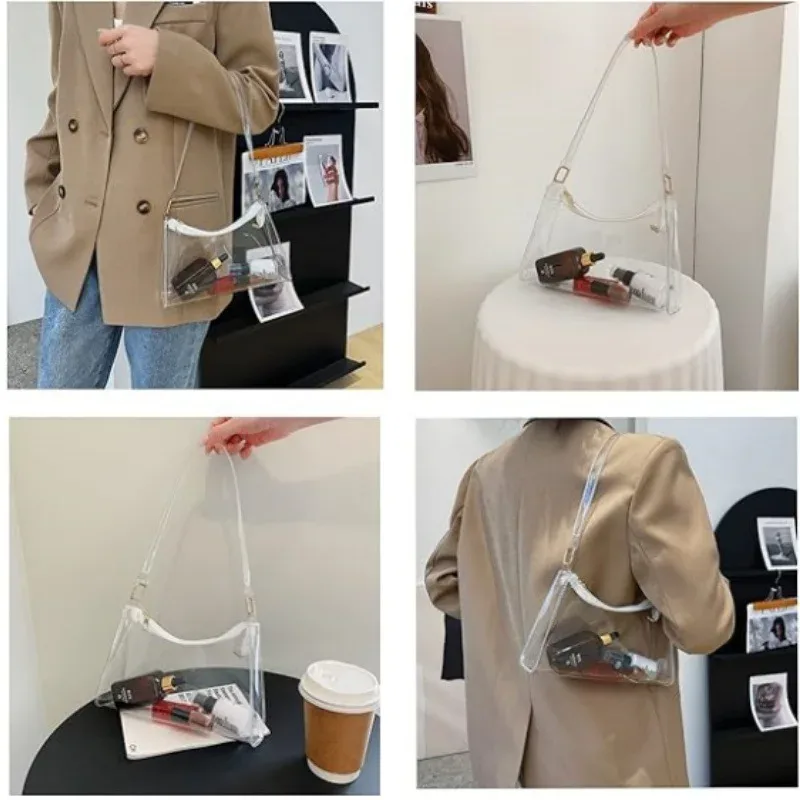 sac à bandoulière transparent en pvc élégant en forme de croissant de lune, 1/2 pièces, nouveau modèle, pour usage quotidien