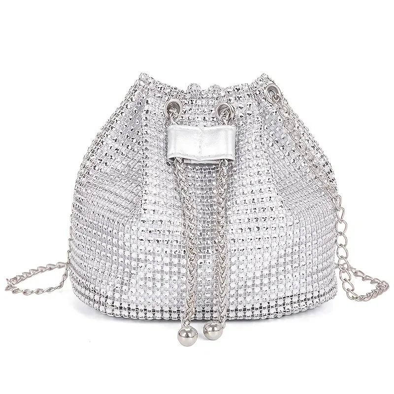sac à bandoulière à cordon orné de strass scintillants, sac à main seau multifonctionnel, sac à main formel pour les déplacements quotidiens des femmes