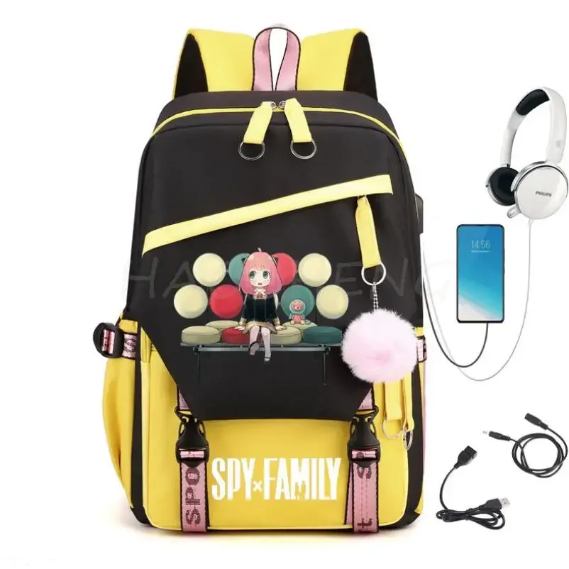 sac à dos familial éventuelles y x pour adolescents, charge usb, rose, voyage, sac à dos en toile pour étudiants, anya forger, cartables pour garçons et filles