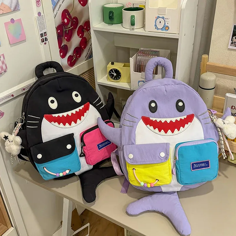 sac à dos fashion shark, grande capacité, sac à dos de voyage, sac d'école pour étudiants, sac à dos décontracté, sac multi-poches pour les trajets quotidiens, unisexe, sportif
