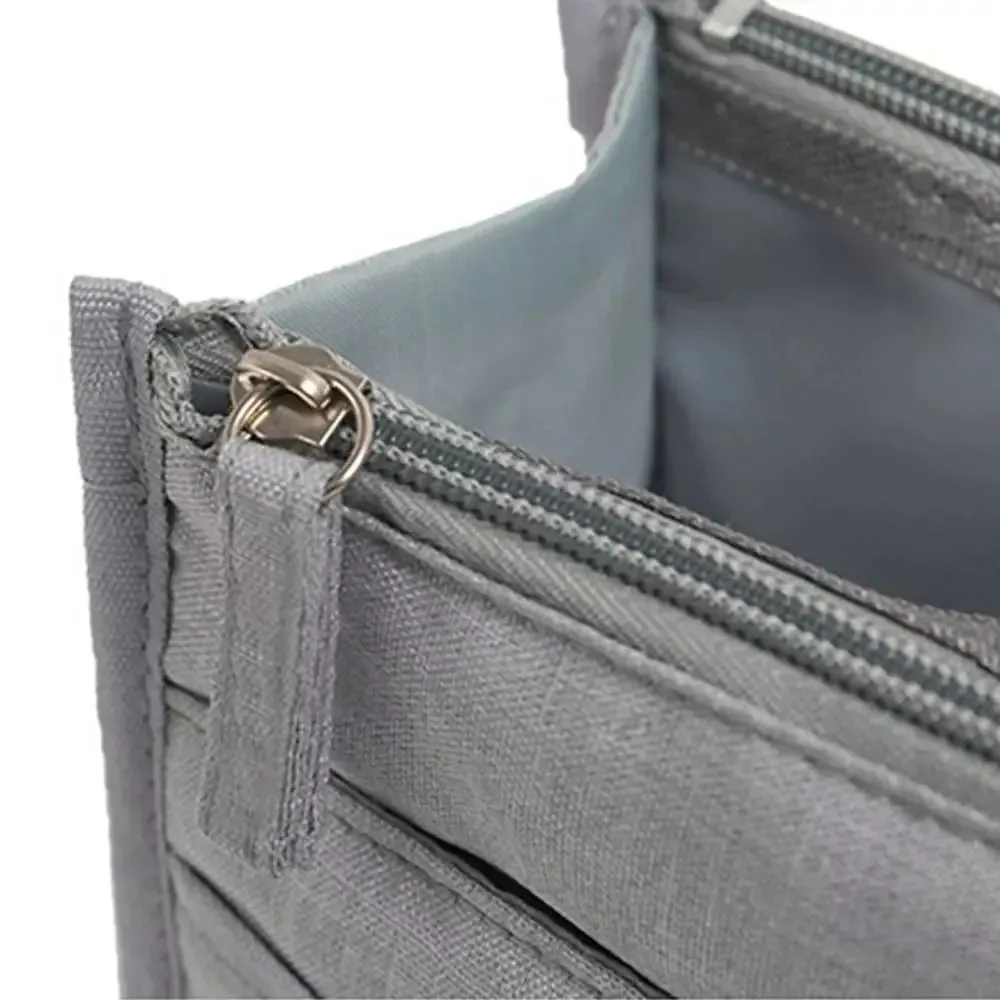 trousse de toilette de voyage portable en polyester, sac à cosmétiques étanche à double fermeture éclair, organisateur de sac d'insertion de grande capacité