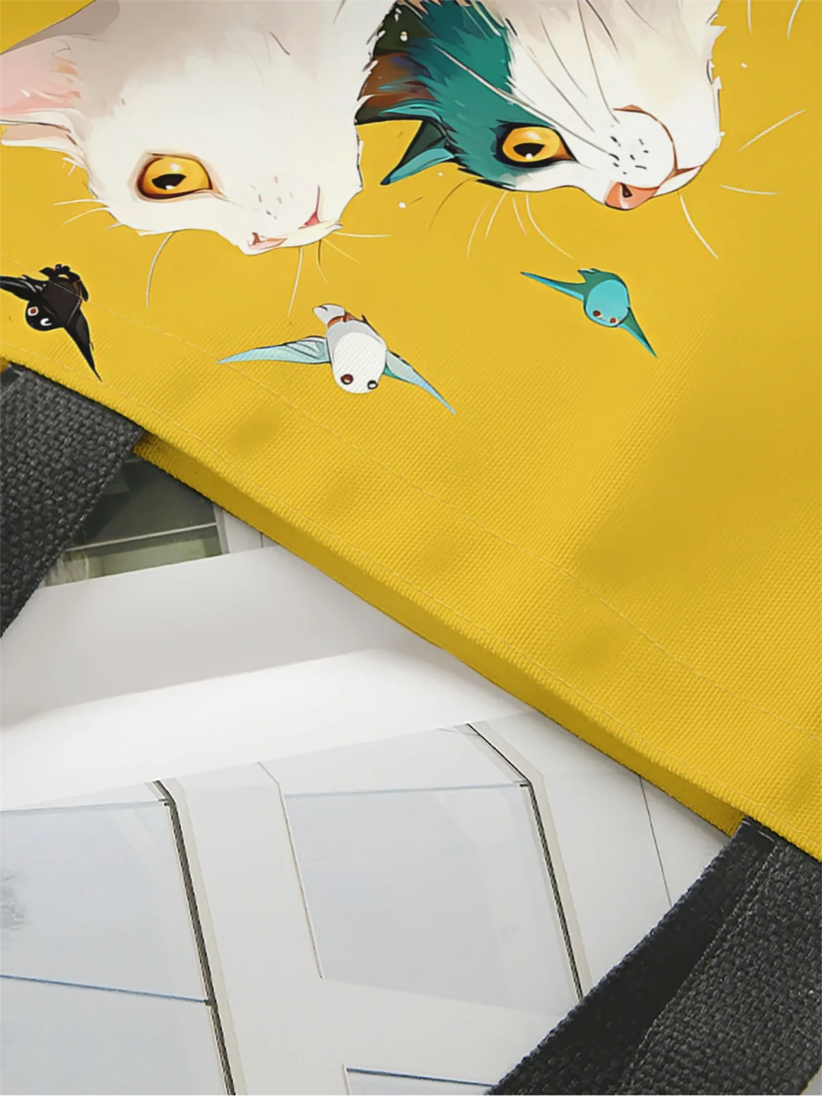 1 pièce, sac à main motif chat empilé, sac à main réutilisable et tendance, sac à main multifonctionnel, sac de shopping en toile imprimée