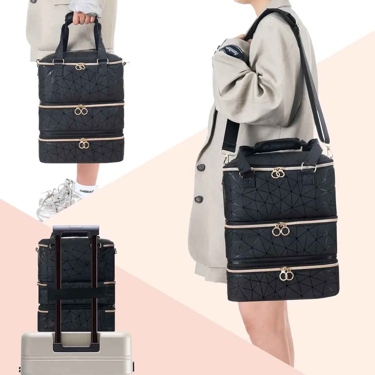 sac de rangement portable haut de gamme pour vernis à ongles, amovible, grande capacité, trois couches, peut contenir 84 flacons, avec compartiment pour lampe à ongles