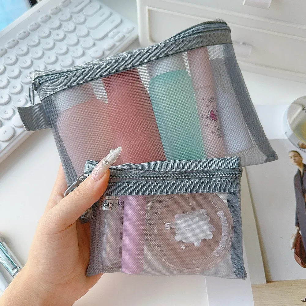 sacs à cosmétiques transparents en maille, petite et grande trousse de maquillage noire, trousse de toilette de voyage portable, trousse de rangement pour rouge à lèvres, poudres, 1 pièce, 3 pièces