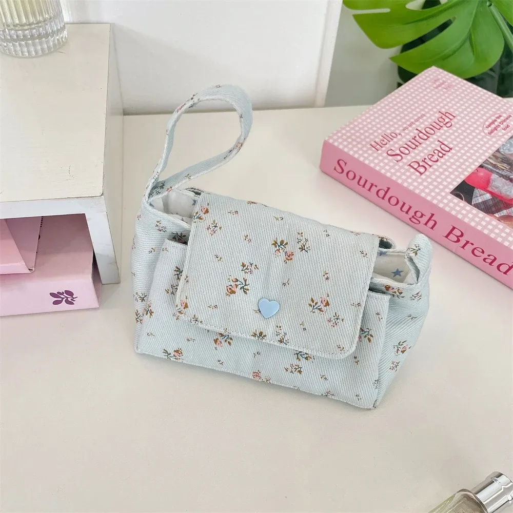 trousse de toilette en toile multi-poches pour femme, motif floral mignon, sac de voyage multi-couches pour cosmétiques, trousse de lavage