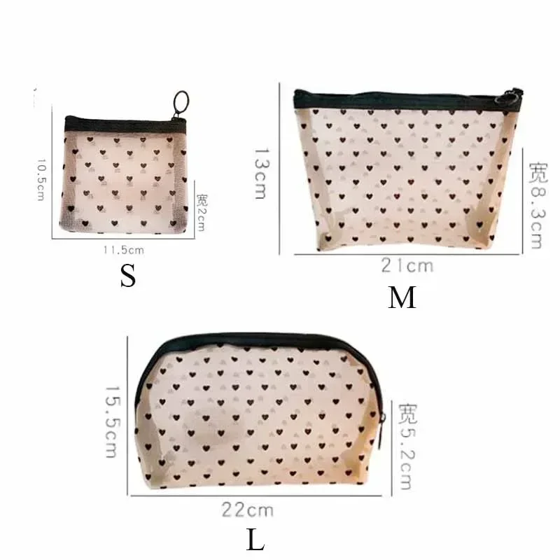 1 pièces sac de maquillage transparent pour femmes fille voyage stockage sac de lavage maquillage organisateur étui pochette amour coeur maille sac cosmétique