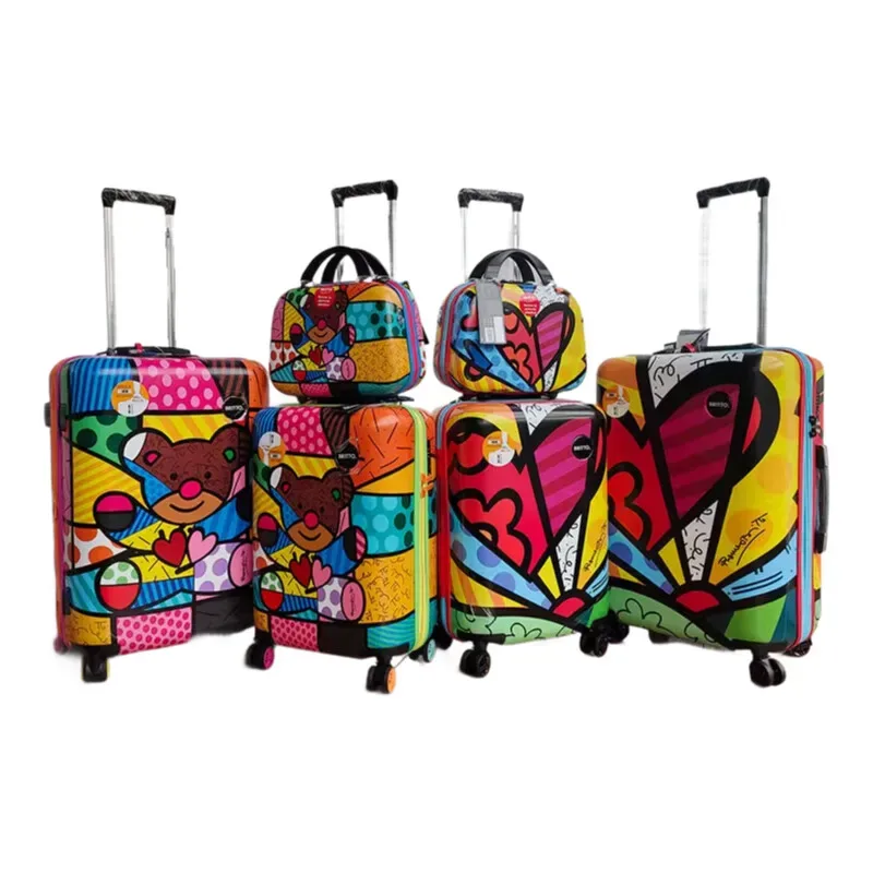 bagage léger pour femme avec motif cœur – roulettes pivotantes silencieuses, serrure tsa et boîte de maquillage, valise trolley élégante pour voyage