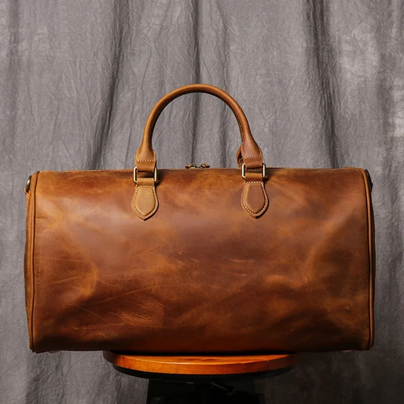 leathfocus sac de voyage en cuir de vachette pour homme sac à main de week-end pour femme sac de sport vintage de grande capacité sac pour ordinateur portable en cuir crazy horse