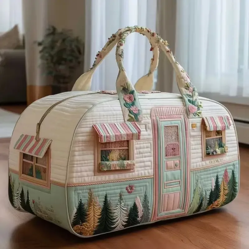 sac voyage polyester fleurs blancs symboles paix texturé poignées tissu sacoche hippie motifs colorés week end polyvalent