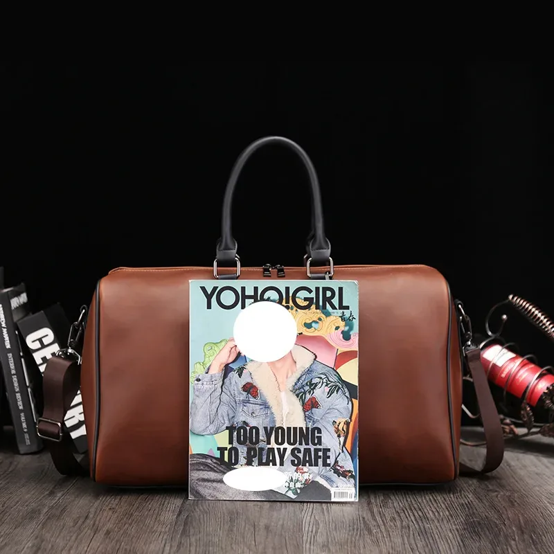 grand sac à bandoulière en cuir décontracté pour hommes, fourre-tout de voyage de grande capacité, sac de week-end, bagage à main pratique, sacs polochons pour hommes