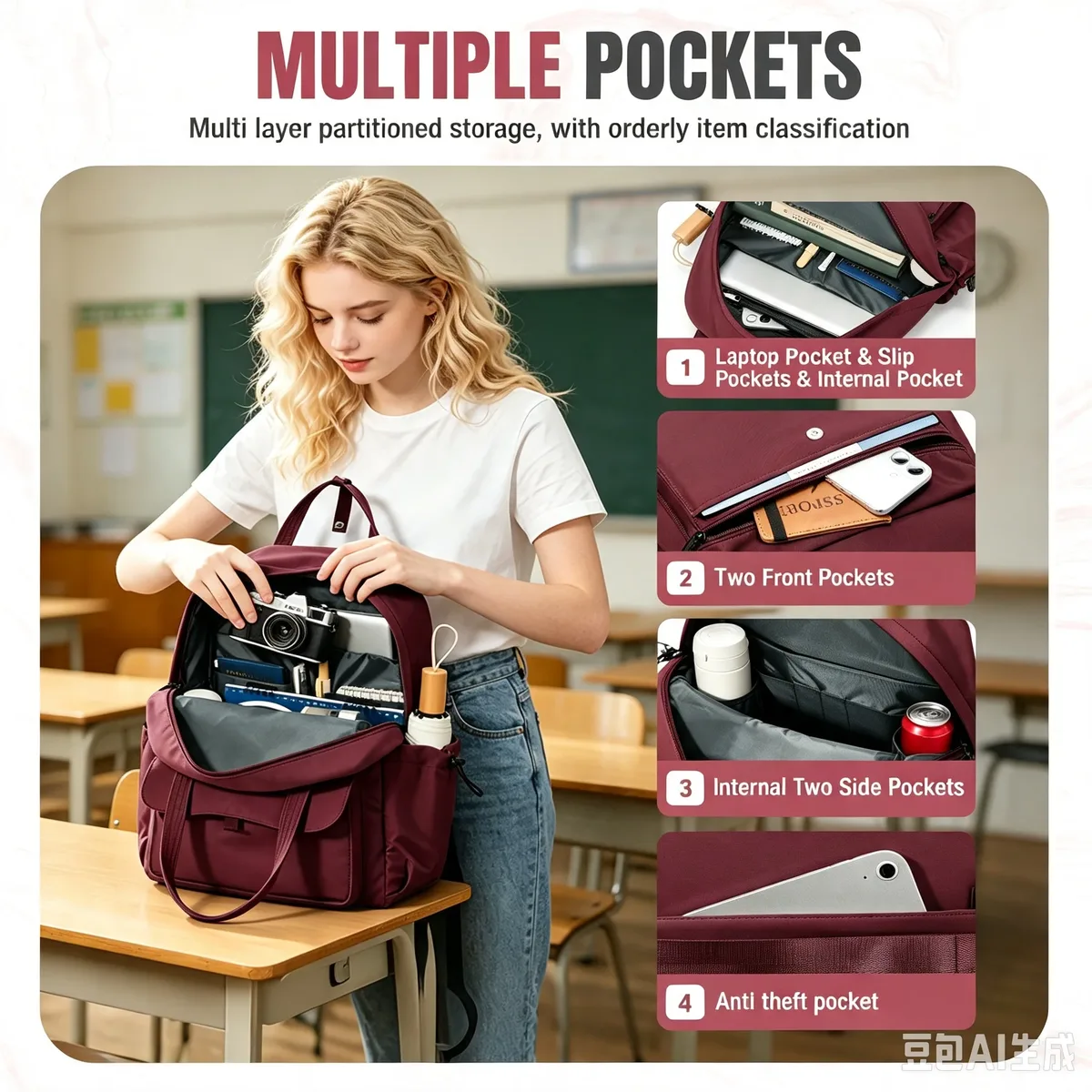 sac à dos décontracté, sac à dos scolaire essentiel pour les adolescents, sac à dos antivol de grande capacité avec pochette pour cartes