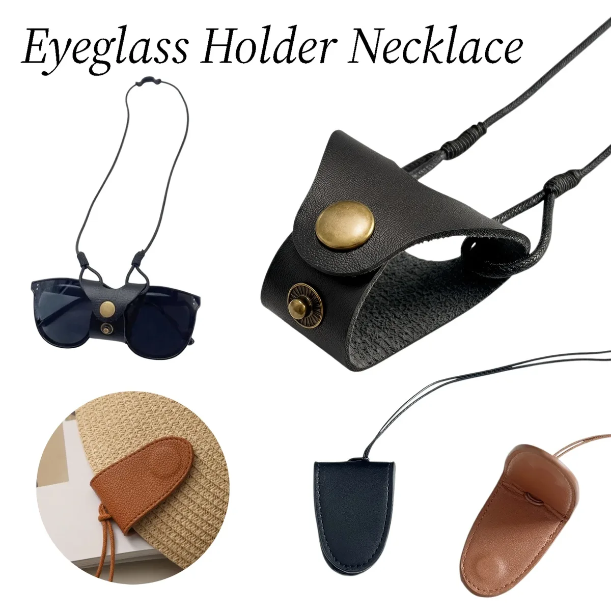 Sac de rangement portable en cuir PU à suspendre autour du cou pour lunettes, chaîne anti-perte, étui de voyage pour lunettes de soleil pour hommes et femmes
