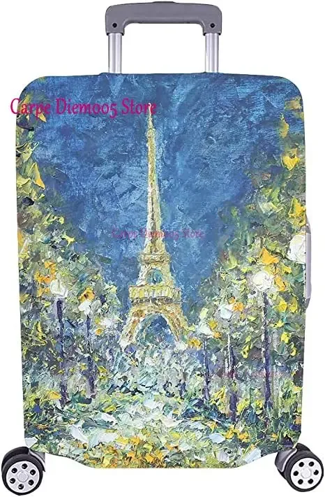 juste de valise de voyage tour eiffel paris avec fleurs roses, housse de protection des bagages, convient aux valises de 18 à 32 pouces