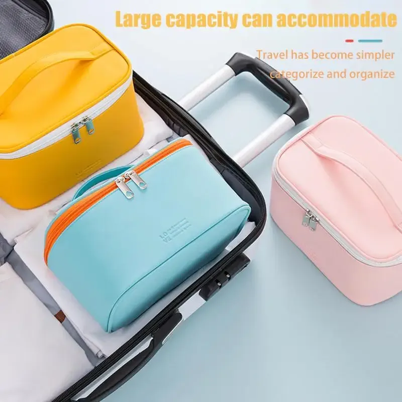 sac de maquillage portable en pu avec fermeture éclair, organiseur de produits de soin de la peau pour voyage, sac cosmétique grande capacité pour ranger les cosmétiques