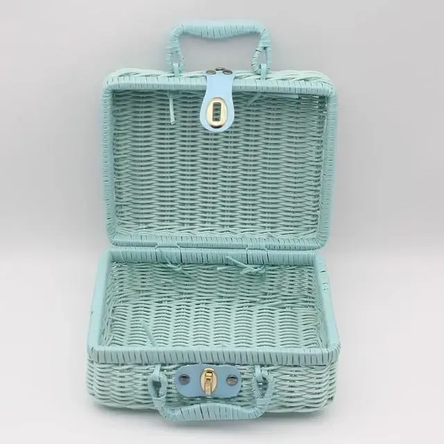 organisateur voyage plastique marron clair poignée dorée mailles régulières rose pâle violet bleu ciel kaki résistant eau