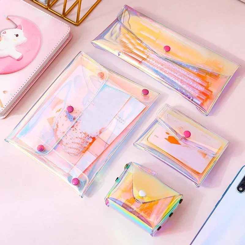 sac à cosmétiques transparent laser pour femmes, trousse à crayons de maquillage transparente, organisateur de toilette de voyage, pochette mignonne