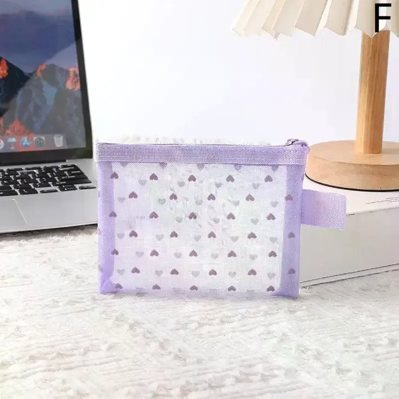 sac de maquillage en maille transparente en forme de cœur, pochette de rangement multifonction portable pour femmes, pochette de toilette pour dames, sacs organisateurs de rouge à lèvres