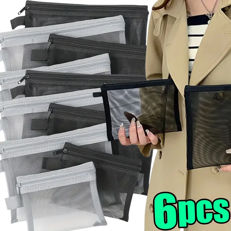 sacs à cosmétiques transparents en maille, petit grand sac de maquillage noir, étui de rangement de toilette de voyage portable, pochette de rangement de rouge à lèvres 1/3 pièces