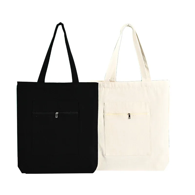 sac fourre-tout en toile personnalisé avec logo imprimé, sac en coton vierge à bandoulière, sac de shopping grande capacité avec fermeture éclair, vente en gros