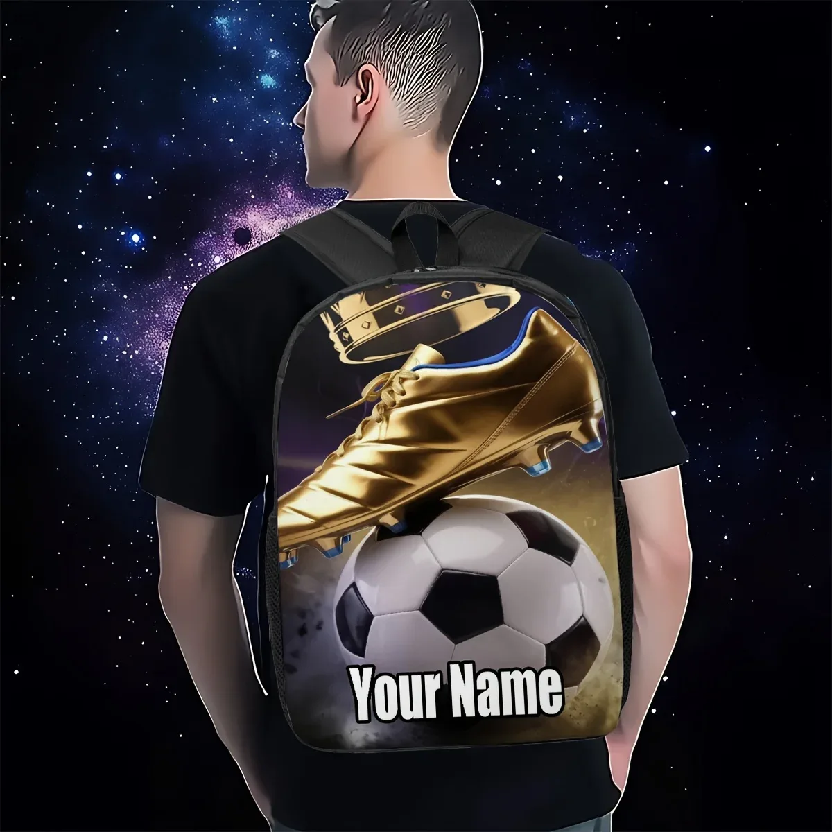 sac à dos de football doré personnalisé sur mesure, personnalisé avec vos noms et textes, grand sac à dos, sur sac à dos