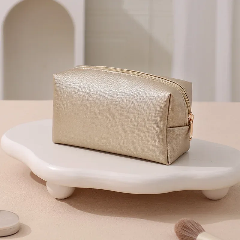 trousse de maquillage grande capacité en cuir pu pour femme, organisateur cosmétique imperméable, sac de toilette de voyage avec sangle de transport pour dames