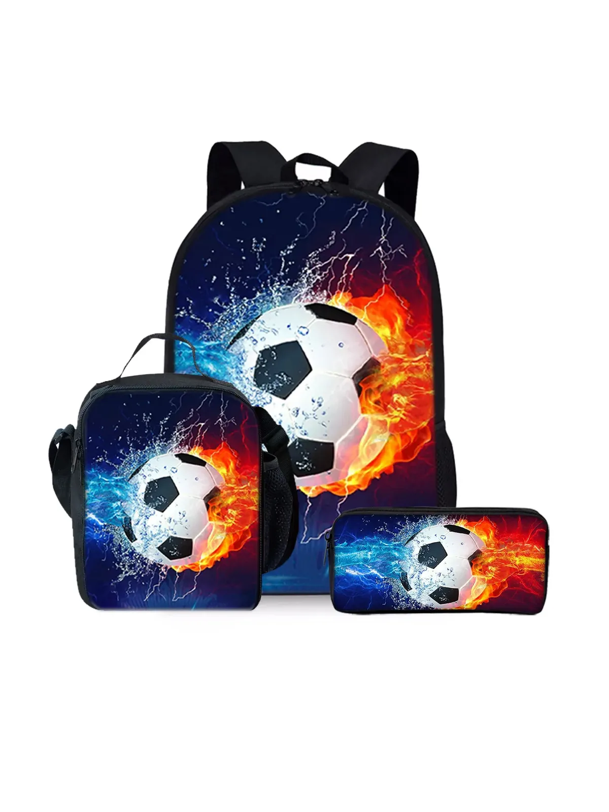 nouvel ensemble de sacs à dos trois pièces à motif football pour garçons et filles – meilleurs cadeaux – sac à dos scolaire 2d plat dessin animé pour enfants