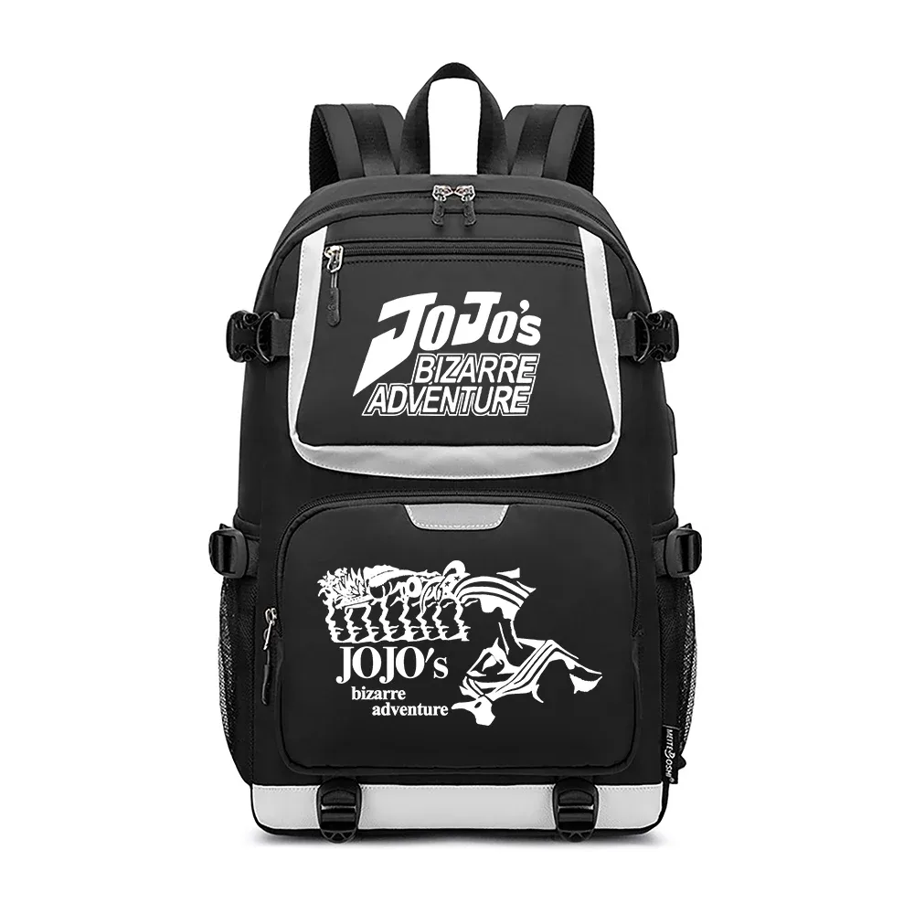 jojo's bizarre adventure – sac à dos de voyage dessin animé, grands sacs d'école imperméables pour femmes, sac à dos rose avec port usb pour ordinateur portable