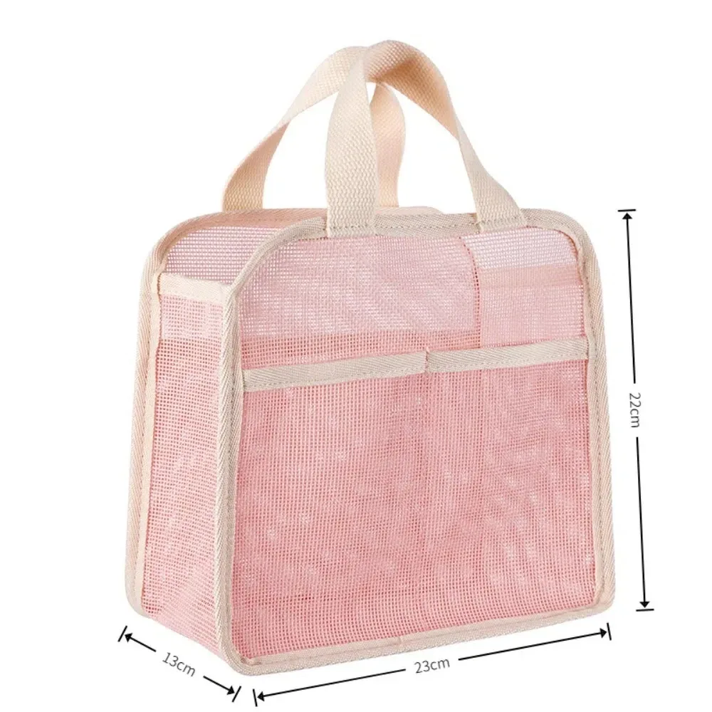 sac de maquillage en maille portable de grande capacité, sac de rangement de cosmétiques portatif de couleur unie, sac de rangement de toilette léger