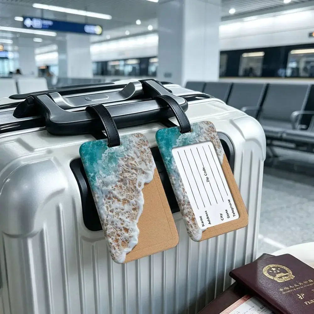 étiquette de bagage en pvc avec carte d'informations, motif mer, océan, bateau, art mural, étiquette anti-perte pour valise, sac à dos, accessoire de voyage