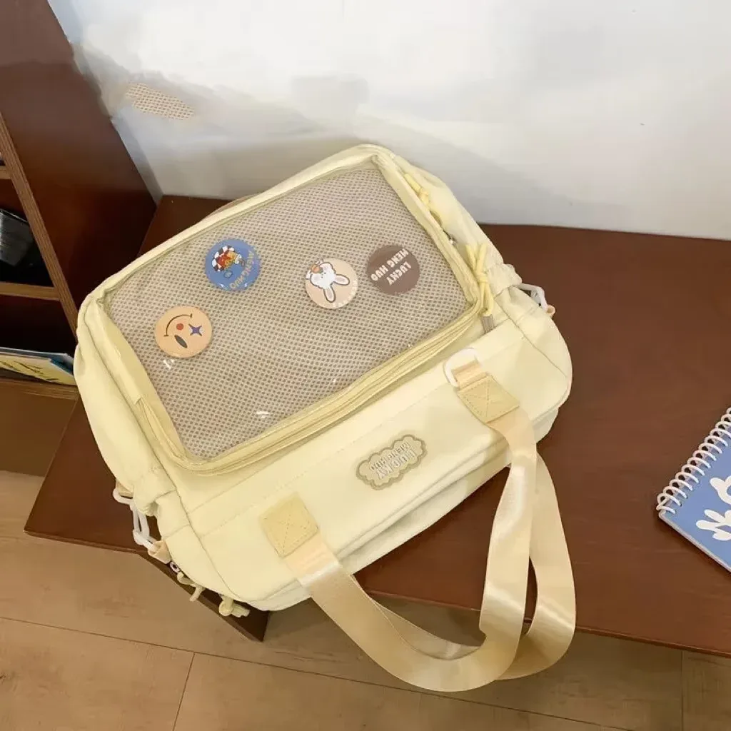 y2k-sac à dos ita pour femme, sac à dos avec badge bricolage, poche transparente pour fille, sac à main décontracté, nylon, grande capacité, initié, mode, mignon