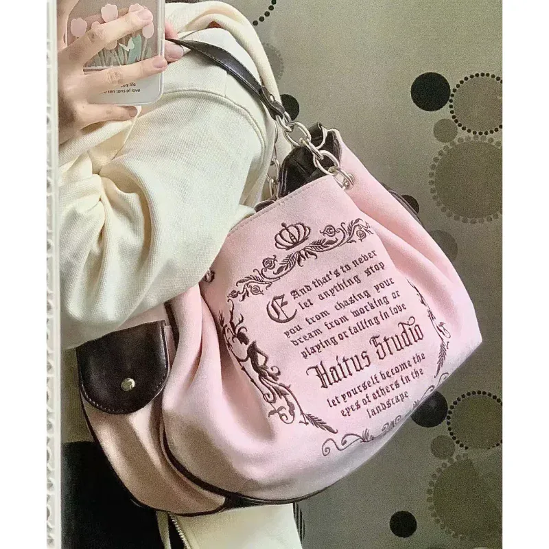 sac à main gothique rétro de grande capacité avec lettres brodées pour femme, sacoche à bandoulière souple de marque, livraison gratuite