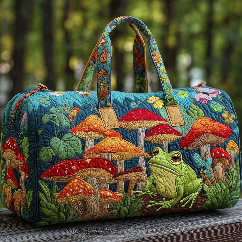 sac de voyage 3d artisanal matelassé, sac de week-end bohème hippie, motif champignon, grenouille, bus vintage, pour hommes et femmes, sacs de sport, de yoga et de nuit