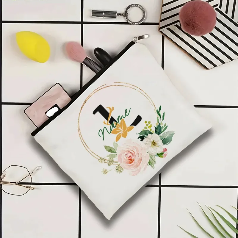 pochette à cosmétiques personnalisable avec nom, pochette à cosmétiques pour fête, pochette à cosmétiques de voyage, sac de maquillage pour mariage, organisateur avec doublure intérieure en toile pour femme