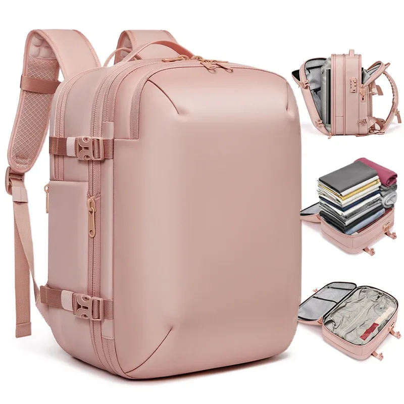 Sac à dos de voyage pour femme, sac à dos à compression sous vide pour ordinateur portable 16 pouces, sac à dos scolaire avec chargement USB, sac à dos de randonnée et d'affaires extensible