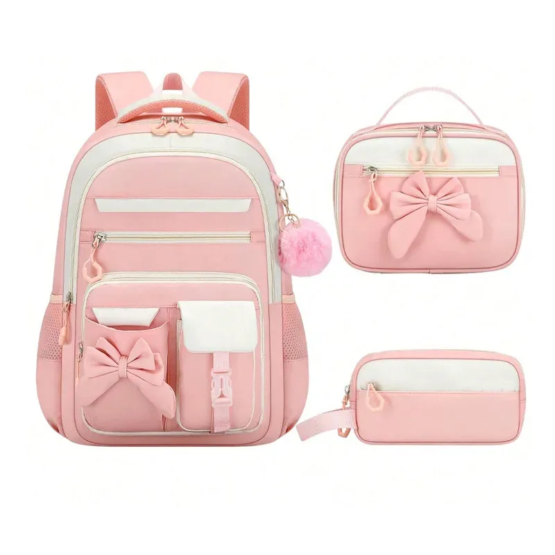 ensemble de 3 sacs à dos scolaires élémentaires grande capacité mignons pour filles du collège avec trousse et boîte à lunch