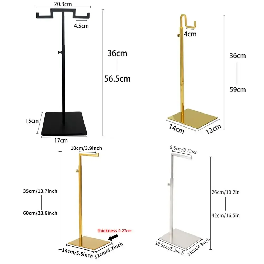 présentoir de sacs en acier inoxydable durable, réglable, doré/argenté, support pour portefeuilles, organisateur de bijoux poli, pour sacs de femmes