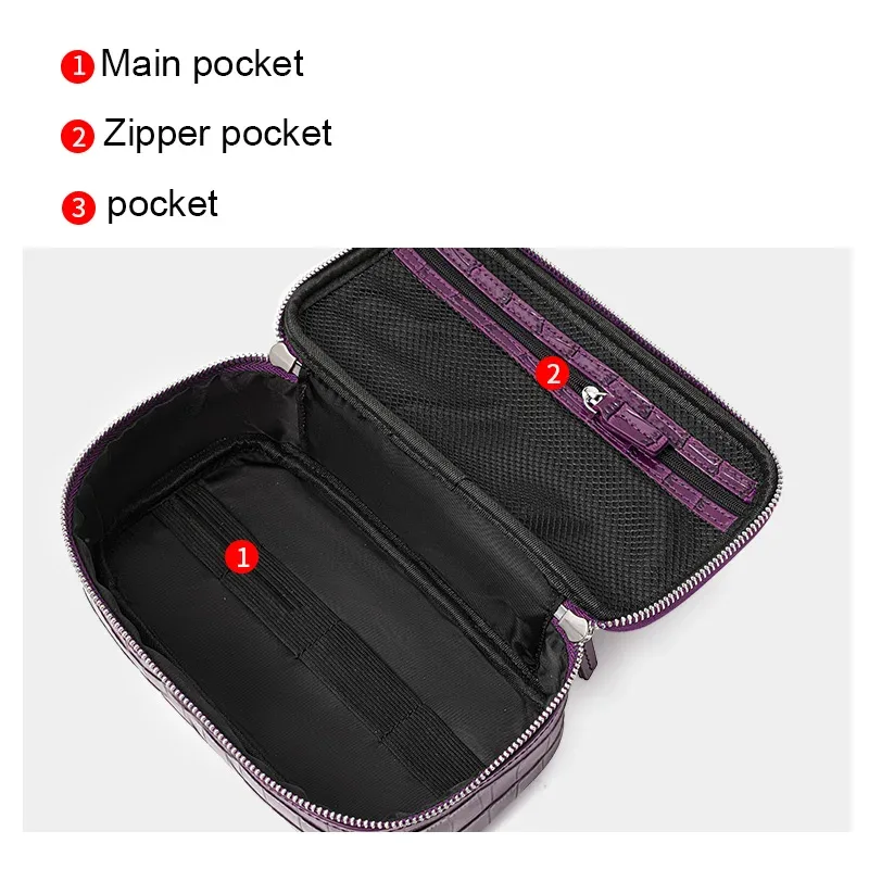 sac cosmétique pour femme en cuir croco violet, trousse de toilette de voyage en cuir brillant avec poignée, idéal pour les voyages et l'usage quotidien