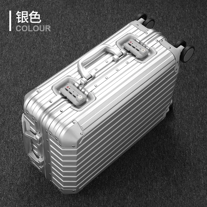 valise à roulettes en aluminium de 20 "24" 28 "pouces, sac à bagages de cabine métallique étanche avec roulettes