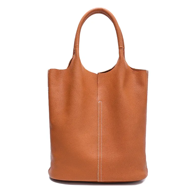 sac à main en cuir véritable pour femmes, fourre-tout de banlieue en cuir de vache souple, fourre-tout à bandoulière, grand sac seau de luxe de styliste