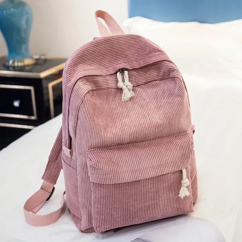 sac à dos simple en velours côtelé pour femmes, grande capacité, sacs d'école pour filles, sac de voyage portable pour adolescents, livre pour ordinateur portable