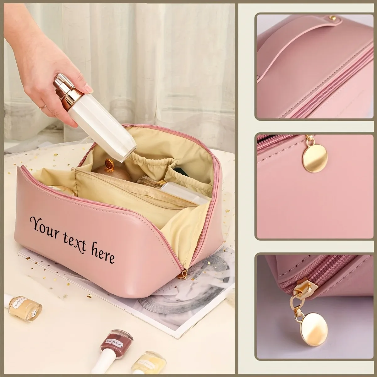 sac de maquillage portable grande capacité personnalisable pour femme, trousse de toilette de voyage, organiseur de cosmétiques, facile et tendance