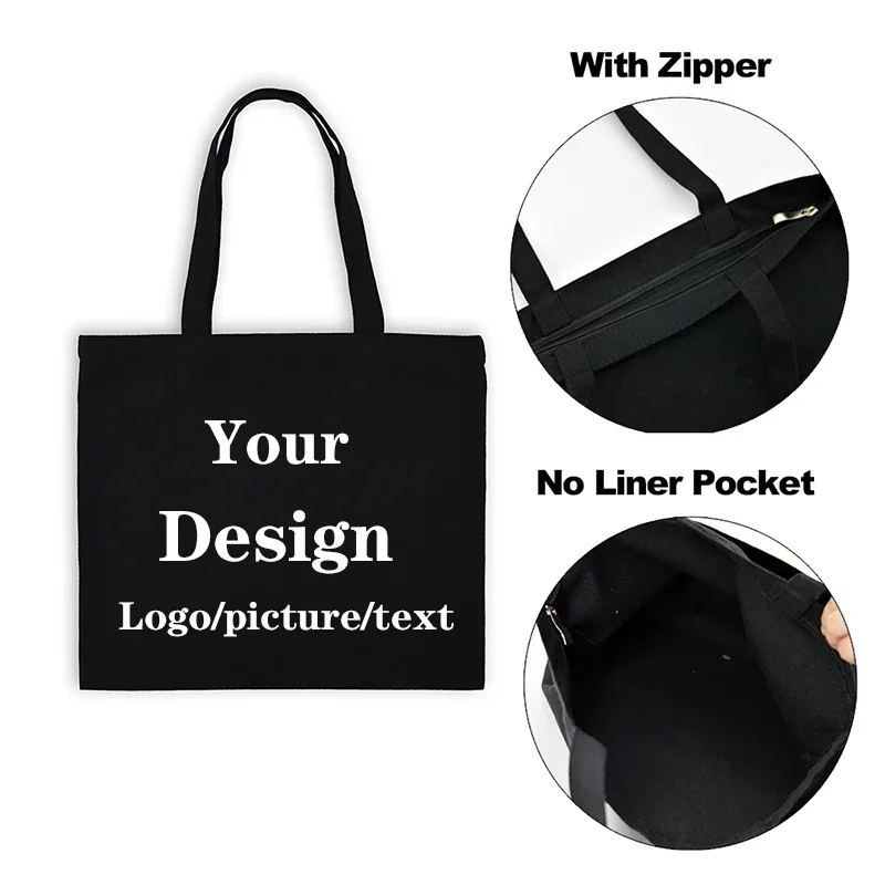 sac fourre-tout personnalisé ajoutez votre texte/logo/image sacs à provisions de conception originale sac à main avec fermeture éclair sacs en toile de mode pour femmes