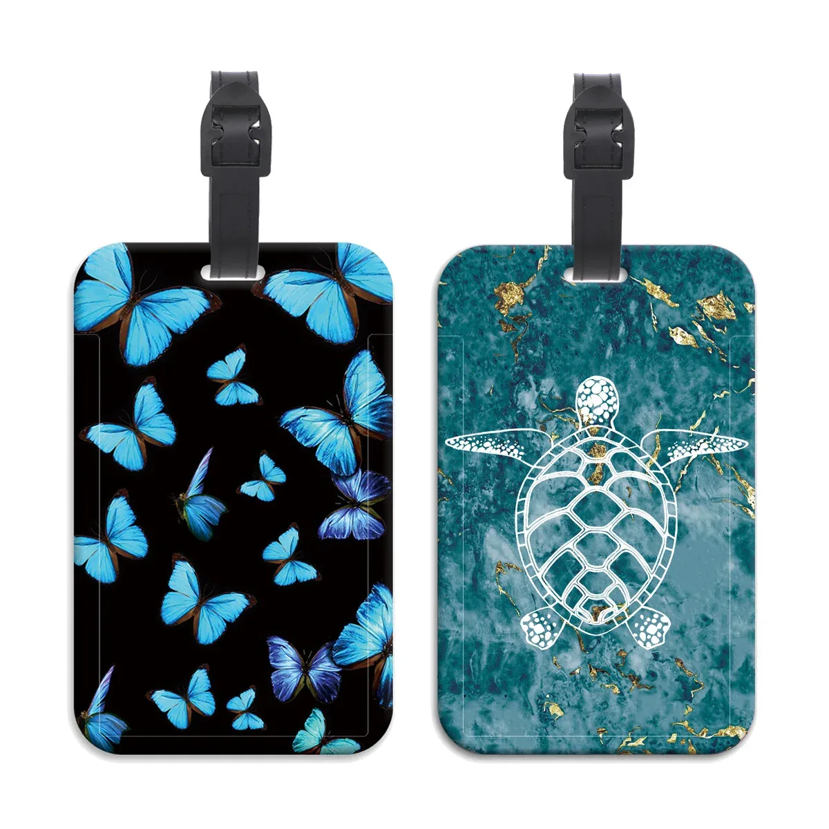 étiquette de bagage en plastique papillon bleu, valise tortue de mer, sac à dos, liste anti-perte, porte-carte d'identité, accessoires de bagages à la mode