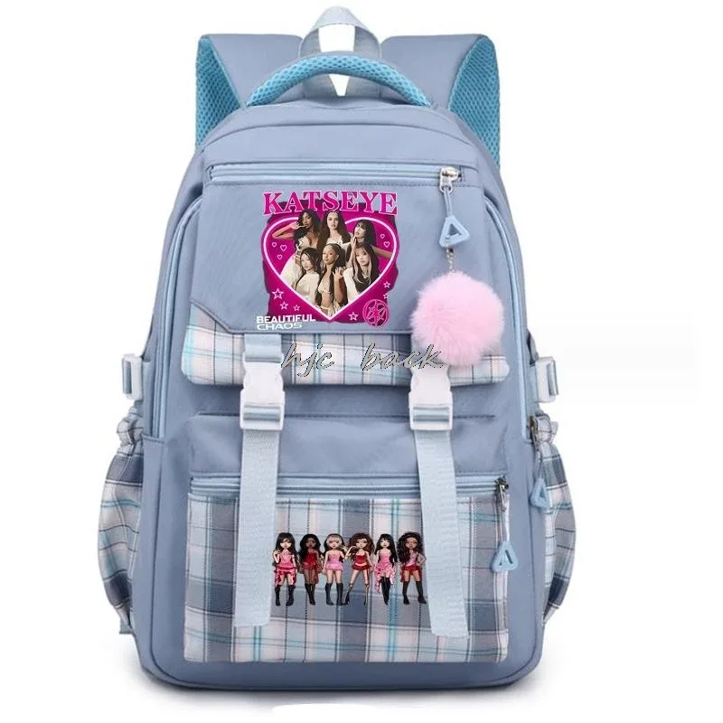 katseye chaud drôle impression sacs d'école adolescentes grande capacité en plein air voyage sac à dos multi-fonction dessin animé étudiants sac à dos